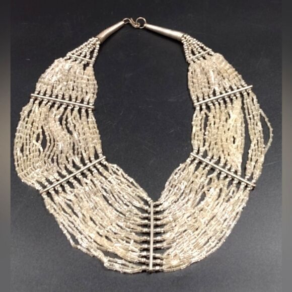 Vintage Clear Glass Beaded Beads Silver Waterfall Necklace Formal Party Bridal - Picture 16 of 16